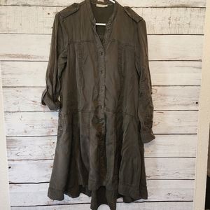 Anthropologie Holding Horses Marion Swing Dark Green Shirt Dress Size 8
